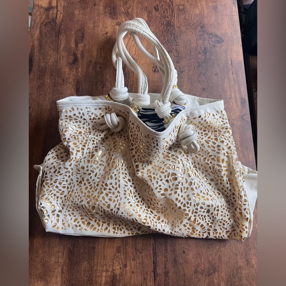 Vintage Braciano Purse - Bone with Gold Accents Zebra Interior - Picture 1 of 8